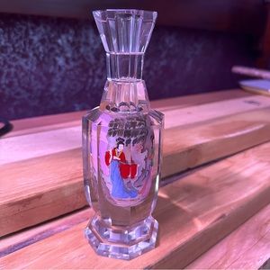 Vintage Chinese Reverse Painted Crystal Glass Vase Geisha Octagonal Collectable